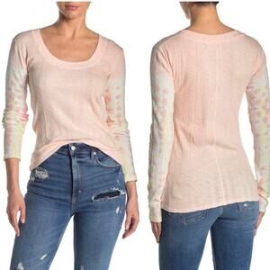 We The Free Big Sur Ribbed Pink Yellow Tie Dye Long Sleeve Size Medium Casual